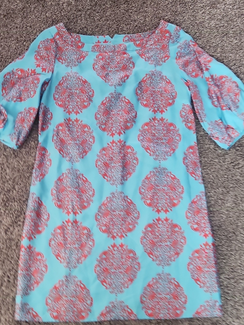 Lilly Pulitzer Teal Dress with Coral Floral Motif